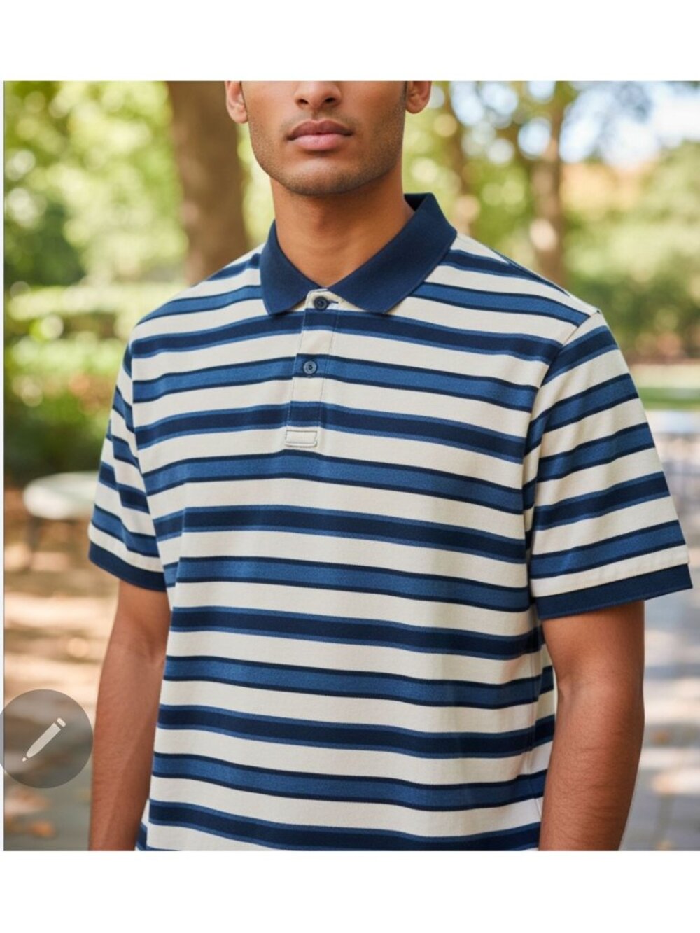 Scotch & Soda Men’s Striped Short Sleeve Polo Shirt Navy Blue Cream Size M